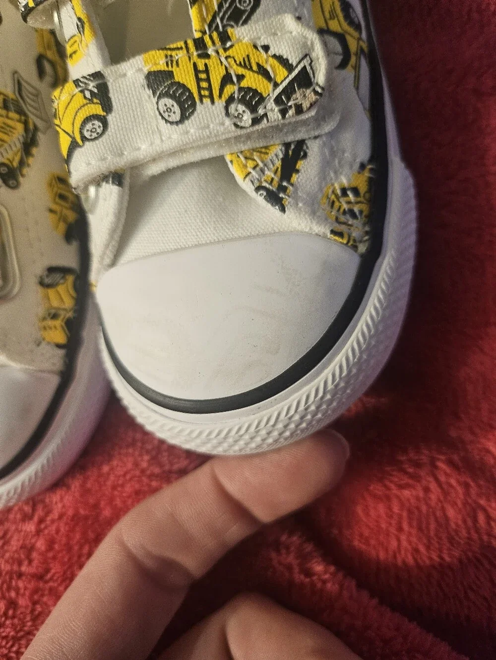 Converse Kids White Canvas Sneakers with Yellow Construction Truck Print 8